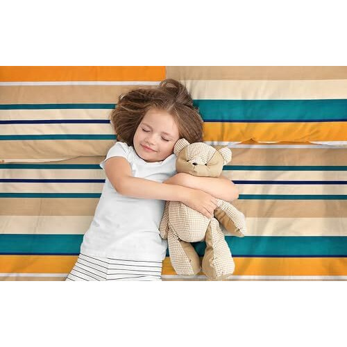 Filymore Queen Size Line Design Bedsheet For Double Bed Made With Microfiber Wrinkle Free Soft Hypoallergenic Bedcover (90X90 Inches)(Orange And Green)