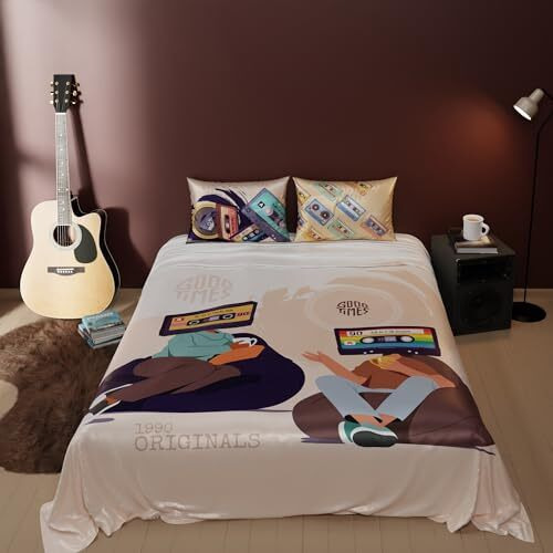 Quirkloom Bedsheet Set For Double Bed, Premium Satin Bedsheets With Pillow Covers, Quirky Printed Bed Sheet, Lo-Fi Laze