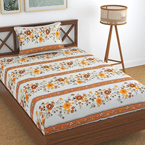 Engunias Prime Collection 220Tc 1 Single Bedsheet With 1 Free Pillow Covers Soft-Touch Glace Cotton Skin Friendly 230X230Cm Single Bedsheet For Single Bed