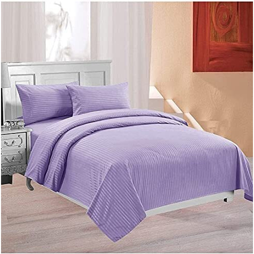 Harbell Home 350 Tc Solid Satin Stripe Single Bed Reversible Ac Blanket / Duvet Comforter With 1 Single Bed Matching Bedsheet + 1 Pillow Cover. Set Of 3 Pieces (Purple)