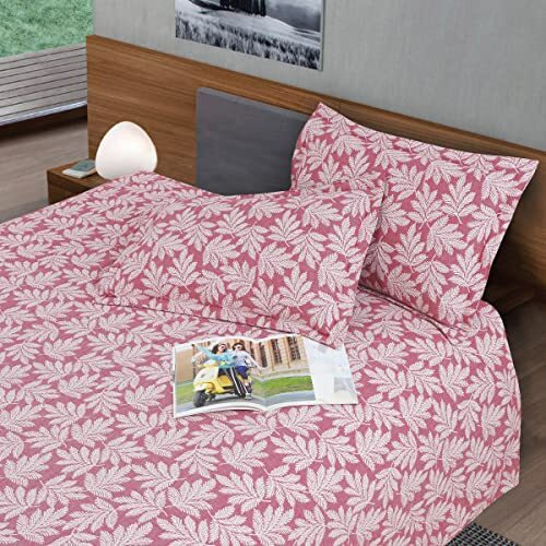 Victor King Size Light Weight Super Soft Easy Care 100% Combed Cotton Floral Leafy Design Double Bedsheet/Bed Cover With 2 Pillow Covers (91X106 Inch, Light Maroon)