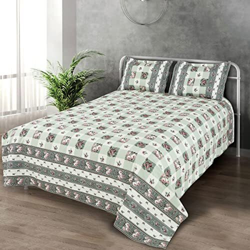 Victor King Size Light Weight Super Soft Easy Care Cotton Floral Desgin Double Bedsheet/Bed Cover With 2 Pillow Covers (91X106 Inch, Green & Maroon)