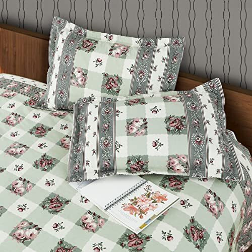 Victor King Size Light Weight Super Soft Easy Care Cotton Floral Desgin Double Bedsheet/Bed Cover With 2 Pillow Covers (91X106 Inch, Green & Maroon)
