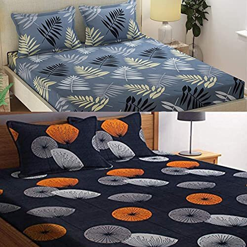 Engunias King Collection Microfiber 260 Tc Double Bedsheet Sized(90 X 90) Inch(228 X 228 Cm) Set Of 2 Bedsheet With 4 Free Matching Pillow Covers(Combo Bedsheet) Color Grey