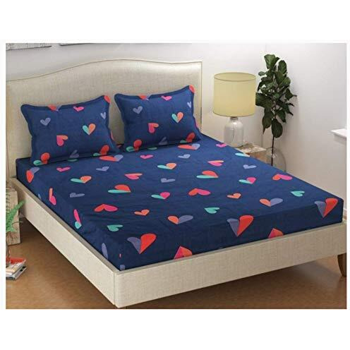 Engunias Prime Collection Polycotton 144 Tc Colorfull Heart Abstract Design Double Sized Bedsheet With 2 Free Matching Pillow Covers (90 * 90 Inch Color Code-Dark Blue)