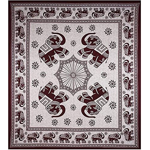 Manavrachit Cotton 210 Tc Flat Bedsheet With 2 Pillow Covers King Size Rajasthani Sanganeri Jaipuri Print Soft Fabric For Bed Room, Hotel, Home And Living Room(90X100 Inches)(Brown)