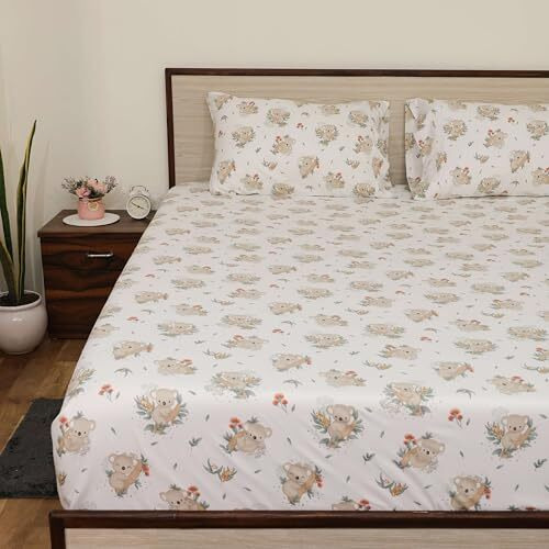 Bhoomi Impex Printed Bedsheet For Size Double Bed With 2 Pillow Covers Microfiber For Summer Breathable Soft Wrinklefree Soft Touch & Skin Friendly (90 X 100 Inches,Koala Cuddles)