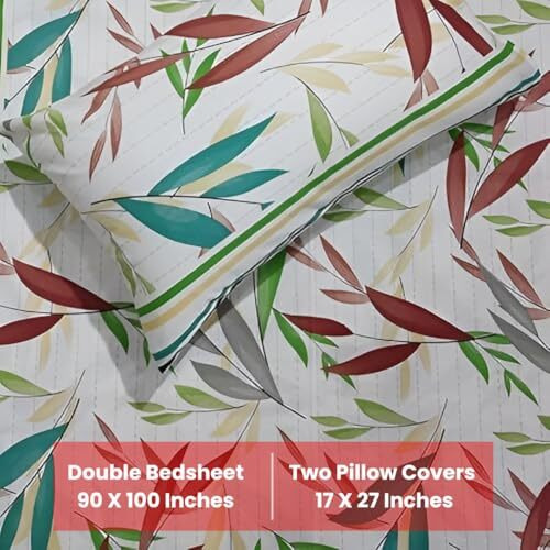 Kautage- Love In Living, Printed 100% Cotton, 186 Tc, Bedsheet With Two Pillow Covers (Red, Double)