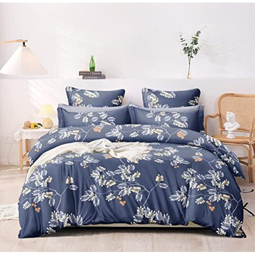 Solo Desire Super King Size Elastic Fitted Bedsheet Floral Print With 2 Pillow Cover Fits Upto 72 * 78 Inch+10 Inch Mattress (Super King, Dark-Blue)
