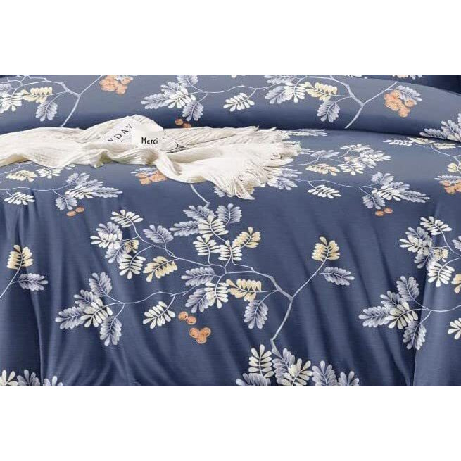 Solo Desire Super King Size Elastic Fitted Bedsheet Floral Print With 2 Pillow Cover Fits Upto 72 * 78 Inch+10 Inch Mattress (Super King, Dark-Blue)