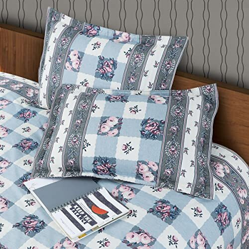 Victor King Size Light Weight Super Soft Easy Care Cotton Floral Desgin Double Bedsheet/Bed Cover With 2 Pillow Covers (91X106 Inch, Pink & Blue)