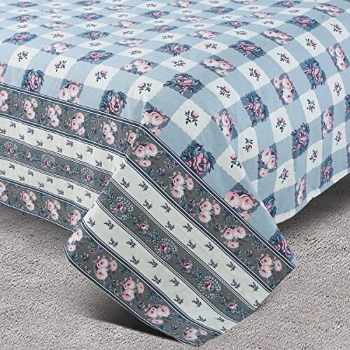 Victor King Size Light Weight Super Soft Easy Care Cotton Floral Desgin Double Bedsheet/Bed Cover With 2 Pillow Covers (91X106 Inch, Pink & Blue)