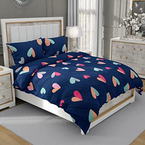 Manavrachit 100% Cotton 210 Tc Bedsheet With 2 Pillow Covers (90 X 100 Inches) Floral Printed King Size Double Bed For Home & Living Room(Blue Heart)