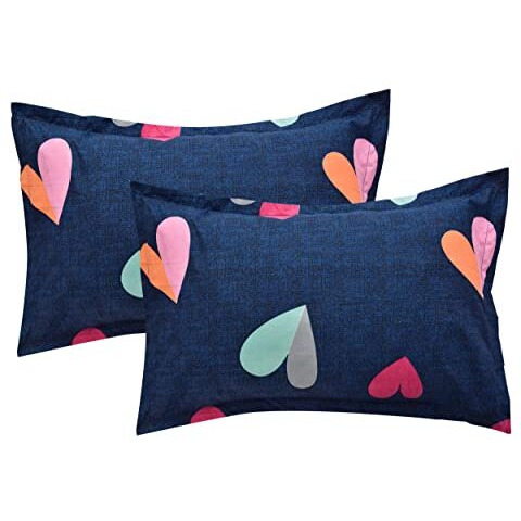 Manavrachit 100% Cotton 210 Tc Bedsheet With 2 Pillow Covers (90 X 100 Inches) Floral Printed King Size Double Bed For Home & Living Room(Blue Heart)