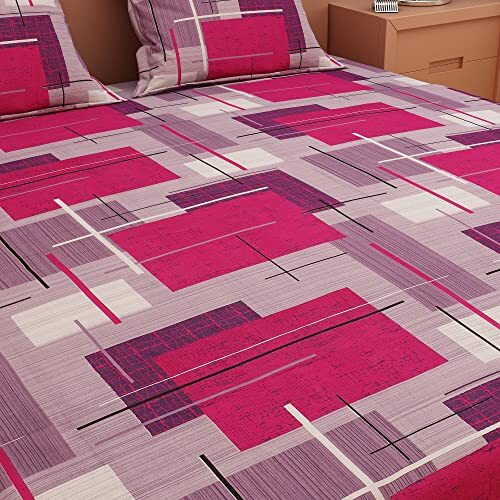 Dream Care 120 Tc 100% Pure Cotton Double Queen Size Bedsheet With 2 Pillow Covers (223 X 243 Cm, 88 X 96 Inches, Geometric Print - Pink)