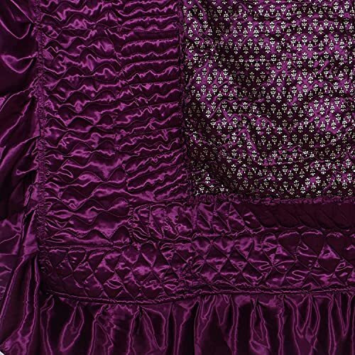 Manavrachit Jaipuri Sanganeri Satin Gold Printed Designer Bedding Set (Set Of 4 Pcs) [1 Double Bed Bedsheet || 2 Pillow Cover ||1 Double Bed Ac Comforter] Designer Butti (Falsa Purple)
