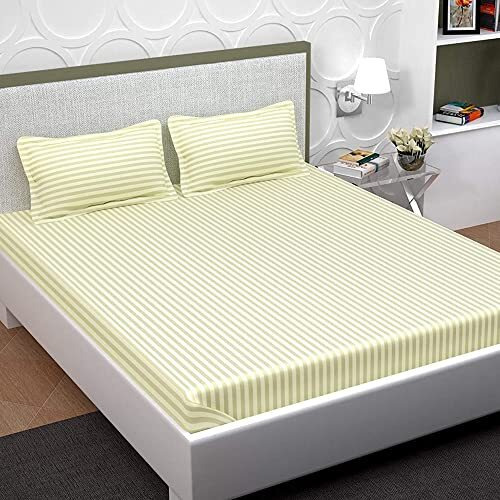 Pavo Studio Tranquil Bedsheet Collection, Bedsheet King Size Bed Cotton, 300 Tc Cotton Bedsheet With 2 Pillow Covers, Ivory White