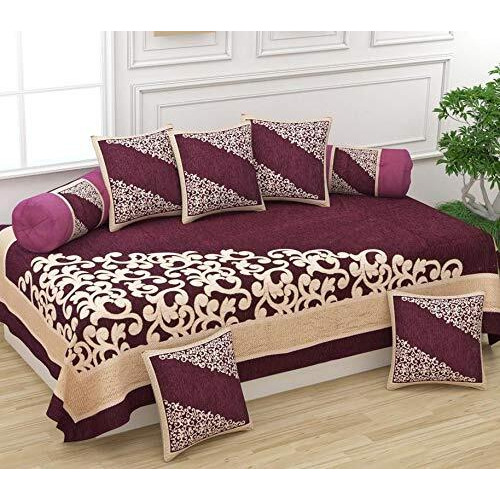 Bhaiji Bedsheet Diwan Set 8 Pieces Bed Sheet Cushions Covers Bolster Covers - Purple