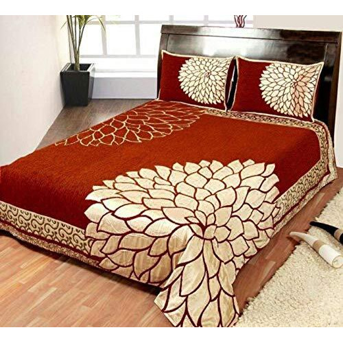 Fresh From Loom Floral Chenille Velvet Bedsheet Cum Bed Spread For Double Bed King Size 500 Tc With 2 Pillow Cover, Size- 90X100 Inch