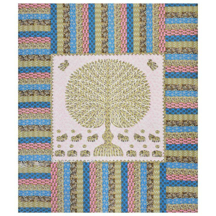 Kotts & Stitch Jaipuri Cotton Double Bedsheet | Traditional Big Tree Print | 93X108 Inch| Pure Cotton With 2 Pillow Covers | Green, Brown, Pink, Blue Colors| Perfect For Home Dcor And Everyday Use