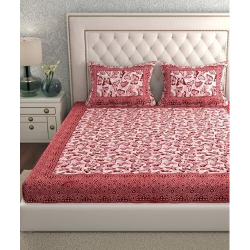 Clothology 144 Tc 100% Cotton Double Bed Size/Queen Size Bed Printed Flat Bedsheet With 2 Pillow Covers, (Pack Of 1), Popularly Known As (90X100) Bed Sheet Double Bed Cotton