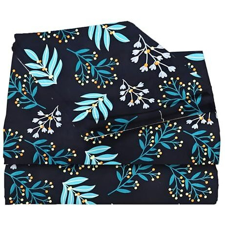 Starnstyle Premium 160 Tc Ezyption Cotton Blend Floral Printed Pattern Double Bedsheet With 2 Pillow Covers Breathable& Wrinkle Free - 3 Pcs Set 228 X228 Cm Black Sky