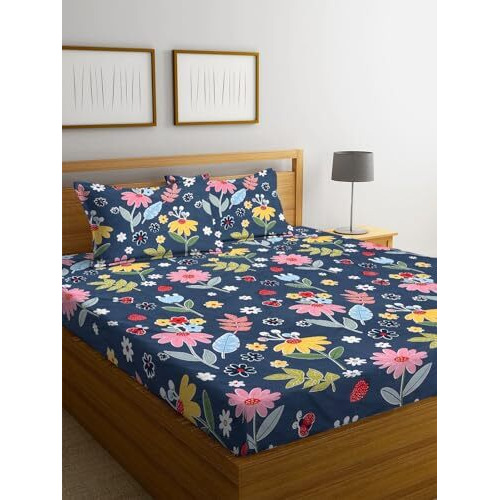 Tarain Collection Premium Cotton Flat Double Bedsheets With 2 King Size Pillow Covers |Double Bed Breathable|Wrinklefree | Ultrasoft 220 Tc Supersoft |90X90 Inches (Multicolor06)