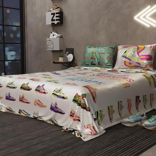 Quirkloom Bedsheet Set For Double Bed, Premium Satin Bedsheets With Pillow Covers, Quirky Printed Bed Sheet, Dunk Dreams