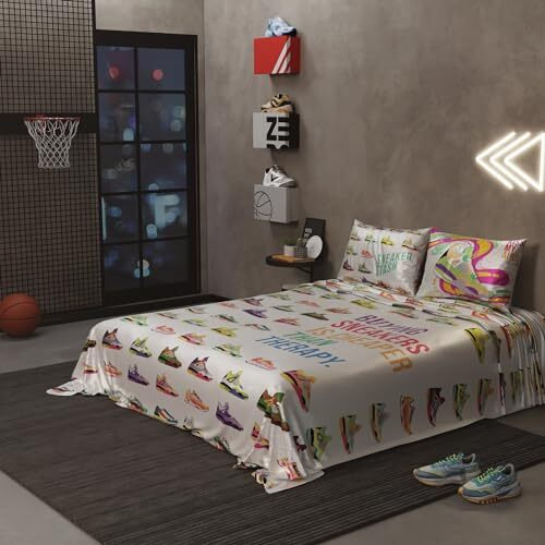 Quirkloom Bedsheet Set For Double Bed, Premium Satin Bedsheets With Pillow Covers, Quirky Printed Bed Sheet, Dunk Dreams