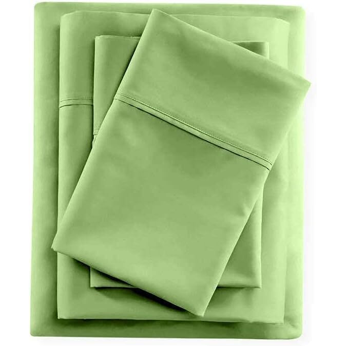 800 Thread Count 4 Piece Bedding Set Includes- 1 Flat Sheet, 12" Deep Pocket Fitted Sheet & 2 Pillow Cover- 100% Cotton Premium Bedsheet Set -Sage Solid,Queen Size.