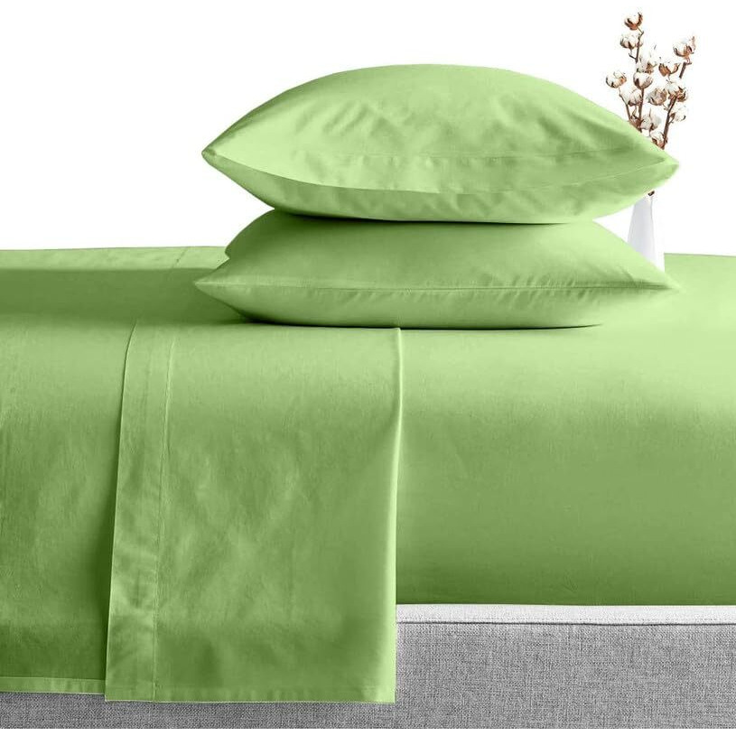 800 Thread Count 4 Piece Bedding Set Includes- 1 Flat Sheet, 12" Deep Pocket Fitted Sheet & 2 Pillow Cover- 100% Cotton Premium Bedsheet Set -Sage Solid,Queen Size.
