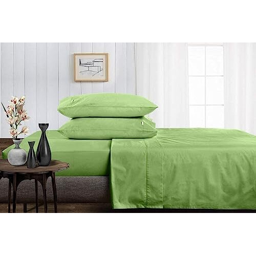 800 Thread Count 4 Piece Bedding Set Includes- 1 Flat Sheet, 12" Deep Pocket Fitted Sheet & 2 Pillow Cover- 100% Cotton Premium Bedsheet Set -Sage Solid,Queen Size.