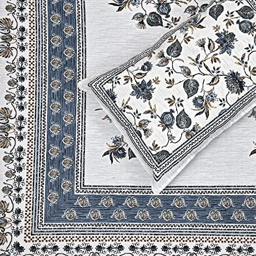 Hokipo Bedsheet King Size Bed Cotton 300Tc With 2 Pillow Covers Jaipuri Rajasthani Hand Block Print Majestic 108X108 Inches (In-610-D2)
