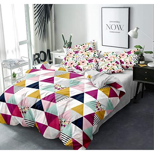Priscilla 400 Tc Super Soft Premium And Exclusive Glace Cotton King Size Comforter Set With 1 Matching Flat Bedsheet And 2 Pillow Covers (Set Of 4 Pieces)/ Ac Comforter Set For Double Bed. (Multi 4)