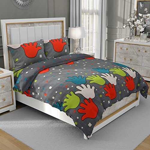 Manavrachit Cotton 210 Tc Bedsheet (90 X 100 Inches) With 2 Pillow Covers Cartoon Hand Printed Double Bed King Size For Kids Bed, Home And Living Room (Gray)