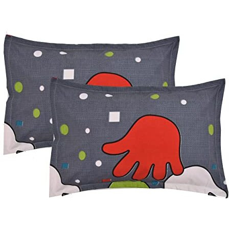 Manavrachit Cotton 210 Tc Bedsheet (90 X 100 Inches) With 2 Pillow Covers Cartoon Hand Printed Double Bed King Size For Kids Bed, Home And Living Room (Gray)