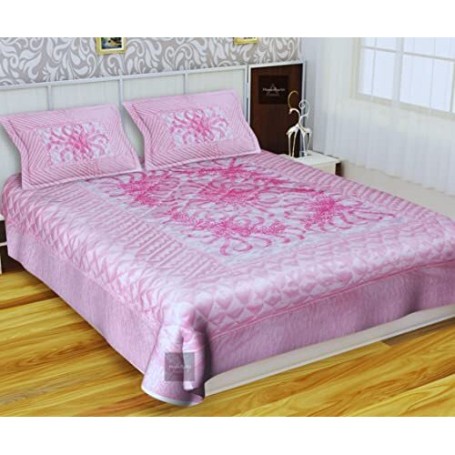 Manavrachit Satin Gold Printed 310 Tc Wedding Bedding Set(Bedsheet With 2 Pillow Covers) For Home & Living Room(Pink, Set Of 3Pc)(Vip Print)