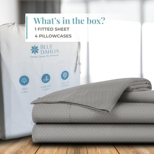 Blue Dahlia 500Tc Cotton Flat Bedsheet (King Size, Grey) Solid Bed Sheet For Double Bed, 1 Flat Sheet(108&quotX108")& 4 Pillow Covers(18&quotX28") Premium Bedding Set Oeko-Tex Certified
