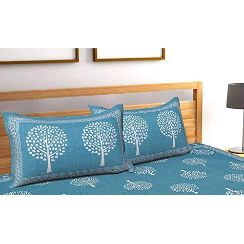 Rajdevi Jaipur Prints Double Size Cgreen Tree 1 Bedsheet 100% Cotton With 2 Pillow Cover