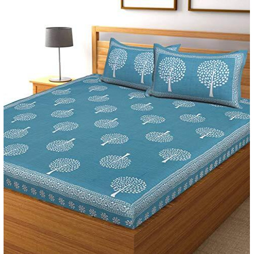 Rajdevi Jaipur Prints Double Size Cgreen Tree 1 Bedsheet 100% Cotton With 2 Pillow Cover
