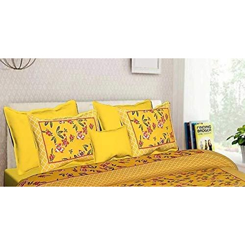 Rajdevi Jaipur Prints Yellow Flower Queen Size 1 Bedsheet 100% Cotton With 2 Pillow Cover