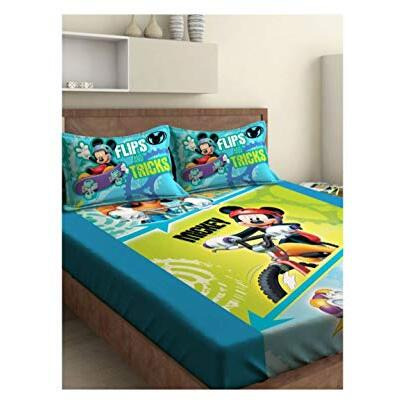 Athom Trendz Disney Mickey Mouse Cotton Double Bedsheet 270 X 270 Cm