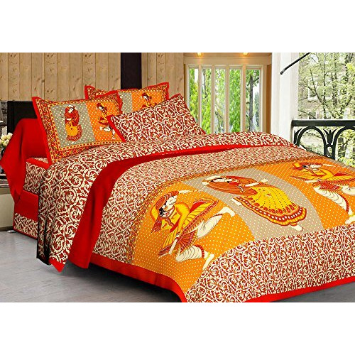 Dreamkraft Beautiful Jaipuri Traditional Sanganeri Print Cotton King Size Bedsheet With 2 Pillow Covers Traditional Indian Bedsheet (250X230 Cm)