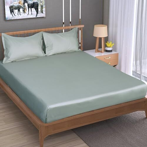 Kautage-Cotton Super King Size Bedsheet 210 Tc (108 X 108 Inches) With Two Pillow Covers,Basil Green Colour, Shrink Resistant And Fadeproof, Ultralightweight, Sleek Plain Design