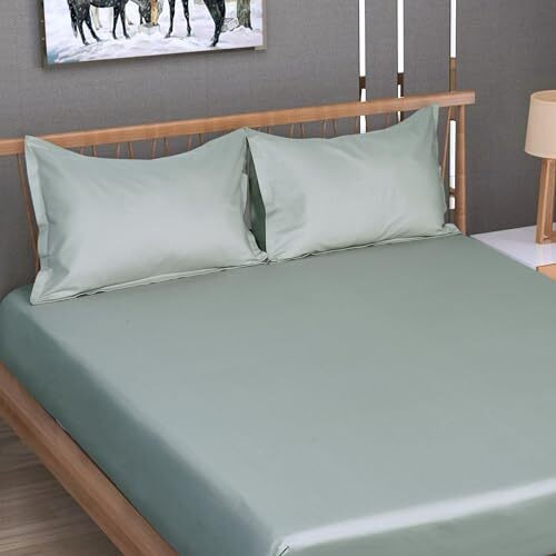 Kautage-Cotton Super King Size Bedsheet 210 Tc (108 X 108 Inches) With Two Pillow Covers,Basil Green Colour, Shrink Resistant And Fadeproof, Ultralightweight, Sleek Plain Design