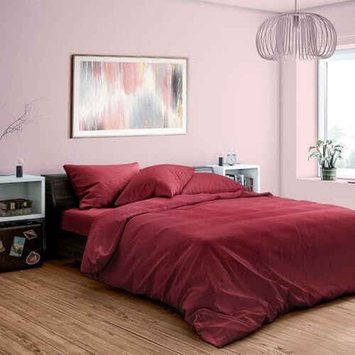 Sassoon Caldezonia Mercerised Cotton Bedsheet  300 Tc, Smooth Silky Fabric, King Size (108 X 108 Inches), Color Rosewood, Soft, Durable  1 Bedsheet + 2 Pillow Covers