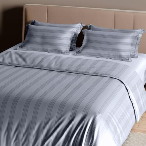 Sassoon Artemis Italian Jacquard Weave Sateen Cotton Bedsheet  400 Tc, Cotton, Stripe Design, King Size (108 X 108 Inches), Color Steel Blue, Soft, Breathable,  1 Bedsheet + 2 Pillow Covers