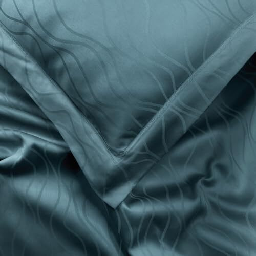 Sassoon Artemis Italian Jacquard Weave Sateen Cotton Bedsheet  400 Tc, Cotton, Wave Design, King Size (108 X 108 Inches), Color Ocean, Soft, Breathable,  1 Bedsheet + 2 Pillow Covers