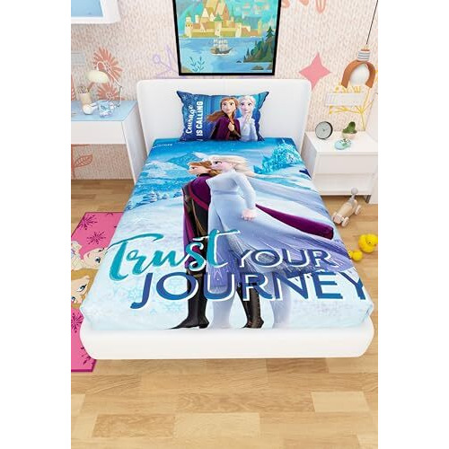 Disney Frozen Anna And Elsa Cotton Single Bed Sheet For Kids - Multicoloured (147 X 223 Cm) Pack Of 1