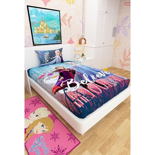 Disney Frozen Anna And Elsa Cotton Single Bed Sheet For Kids - Multicoloured (147 X 223 Cm) Qty Of 1